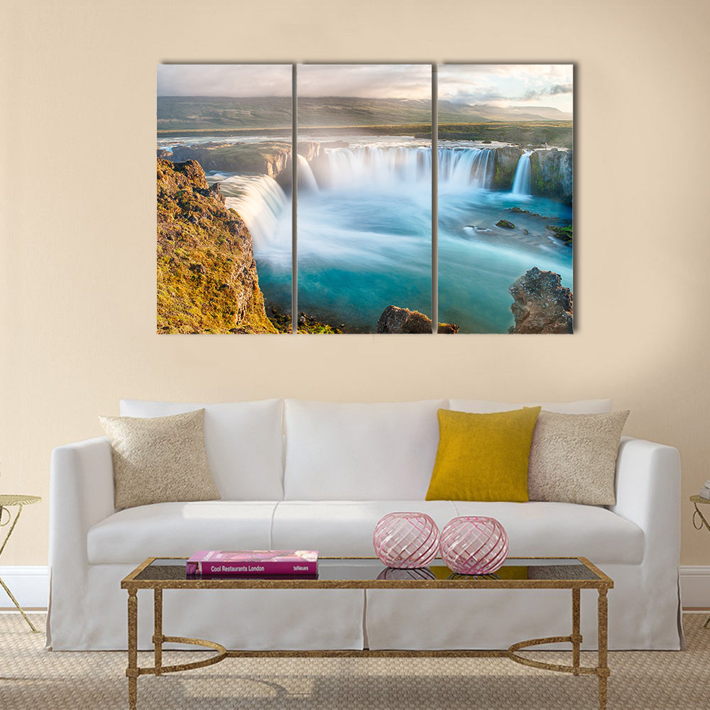 Godafoss is really a very beautiful Icelandic waterfall Multi Panel Canvas Wall Art
