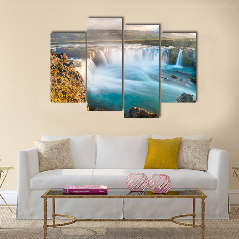 Godafoss is really a very beautiful Icelandic waterfall Multi Panel Canvas Wall Art