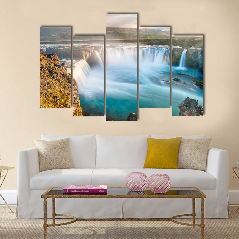 Godafoss is really a very beautiful Icelandic waterfall Multi Panel Canvas Wall Art