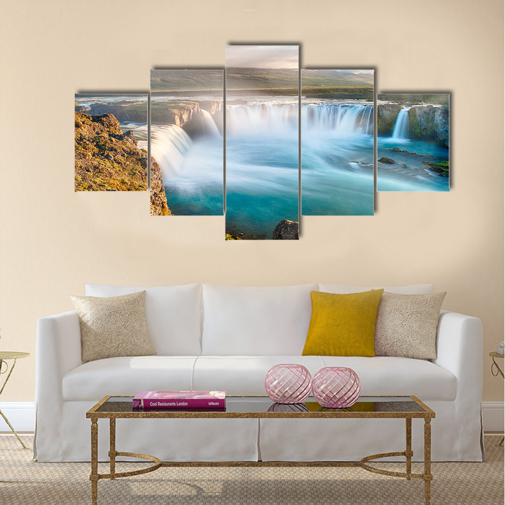 Godafoss is really a very beautiful Icelandic waterfall Multi Panel Canvas Wall Art