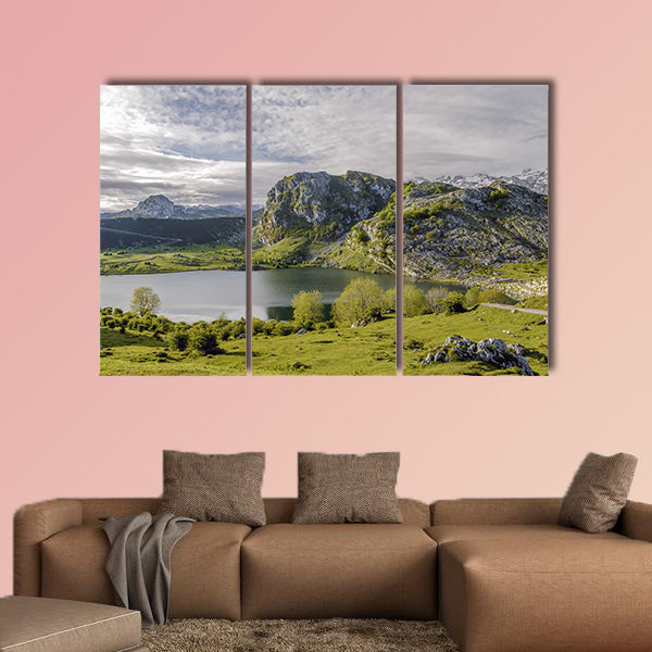 Fantastic lake Enol, one of the famous lakes Multi panel canvas wall art