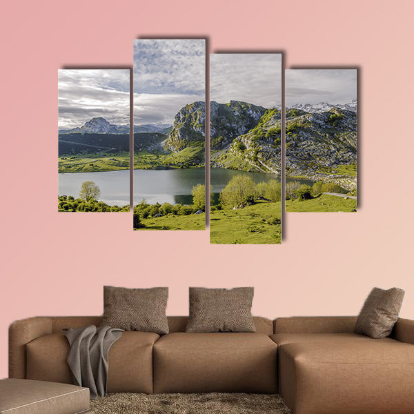 Fantastic lake Enol, one of the famous lakes Multi panel canvas wall art
