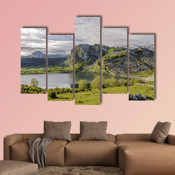 Fantastic lake Enol, one of the famous lakes Multi panel canvas wall art