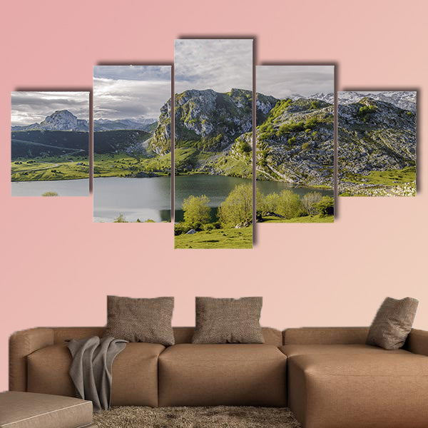 Fantastic lake Enol, one of the famous lakes Multi panel canvas wall art