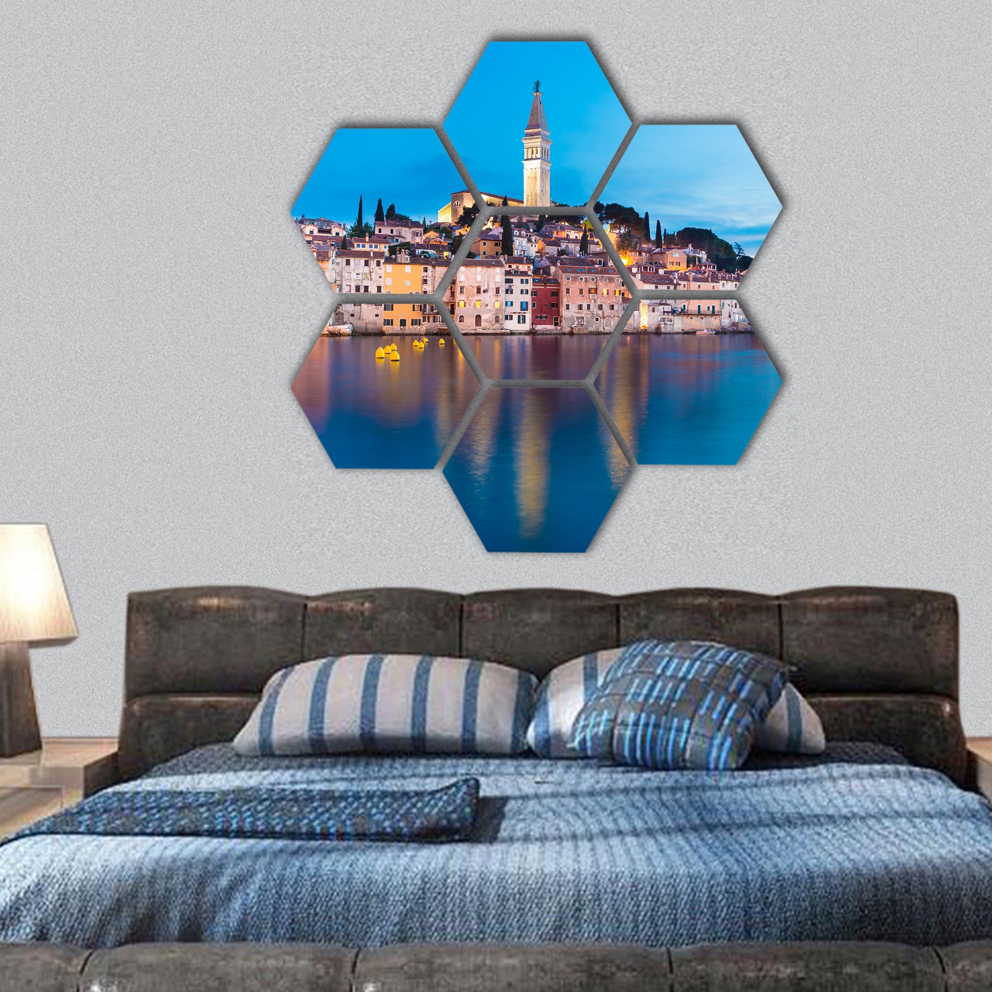 Rovinj city in Croatia hexagonal canvas wall art