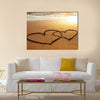 honeymoon or valentine day greetings on the sand, two hearts multi panel canvas wall art