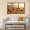 honeymoon or valentine day greetings on the sand, two hearts multi panel canvas wall art