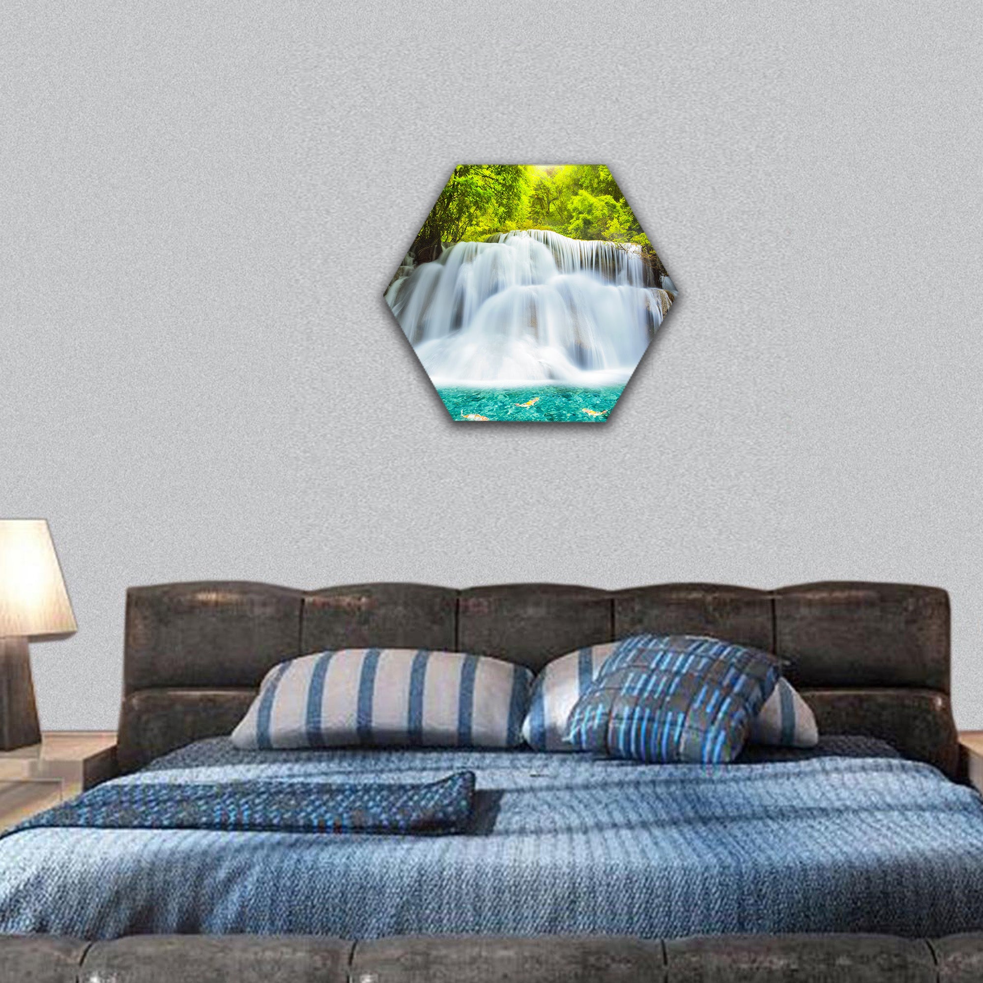 Level three of Huai Mae Kamin Waterfall hexagonal canvas wall art