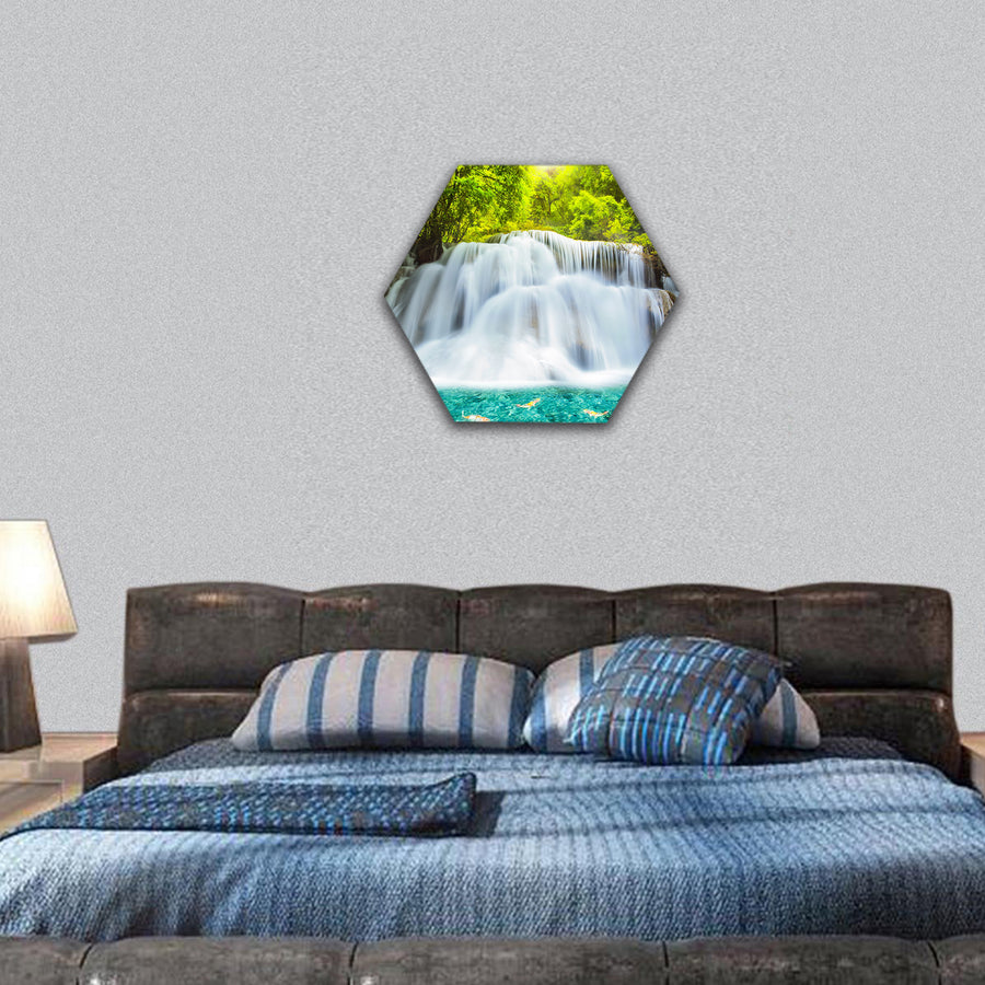 Level three of Huai Mae Kamin Waterfall hexagonal canvas wall art