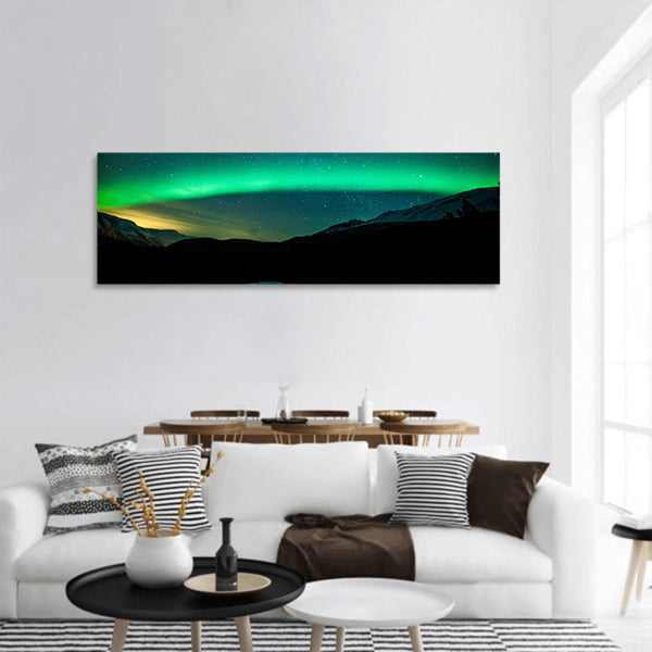Northern lights arc in Sweden panoramic canvas wall art