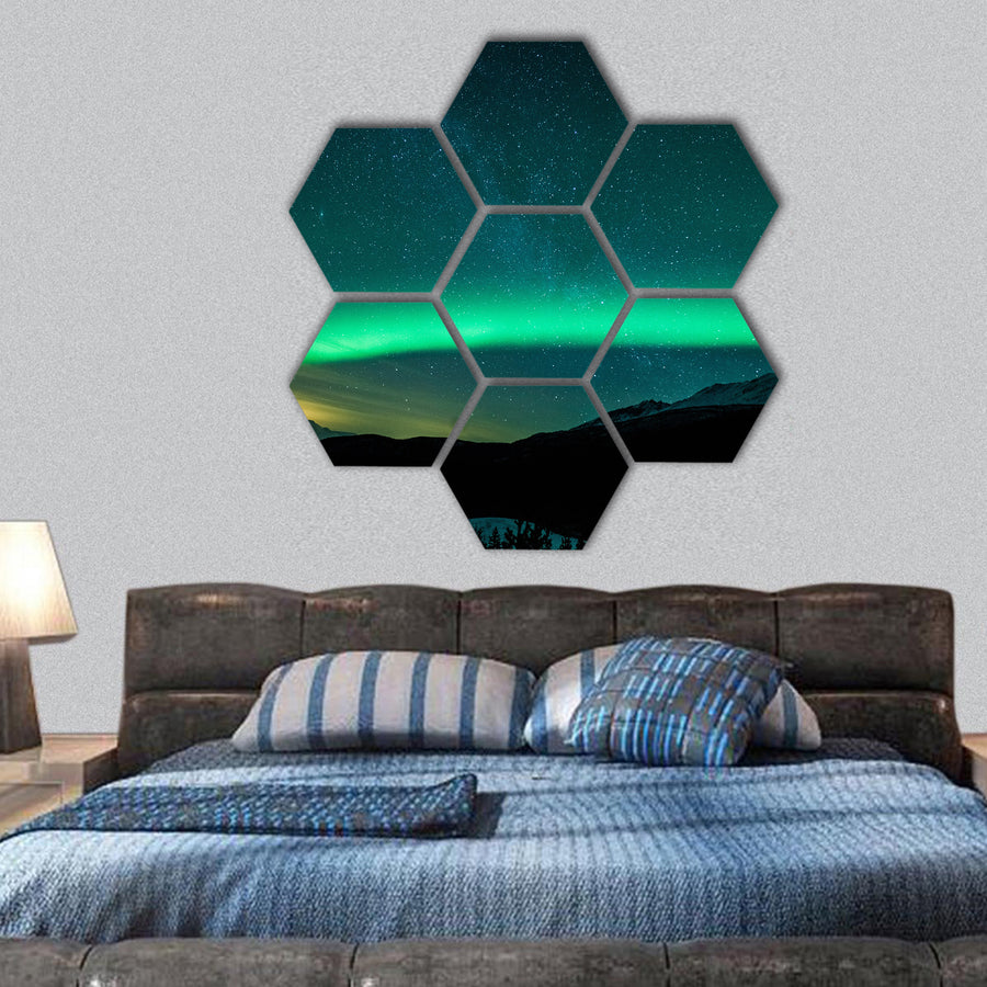 Northern lights arc in Sweden hexagonal canvas wall art
