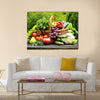 Fresh organic vegetables in wicker basket in the garden Multi panel canvas wall art