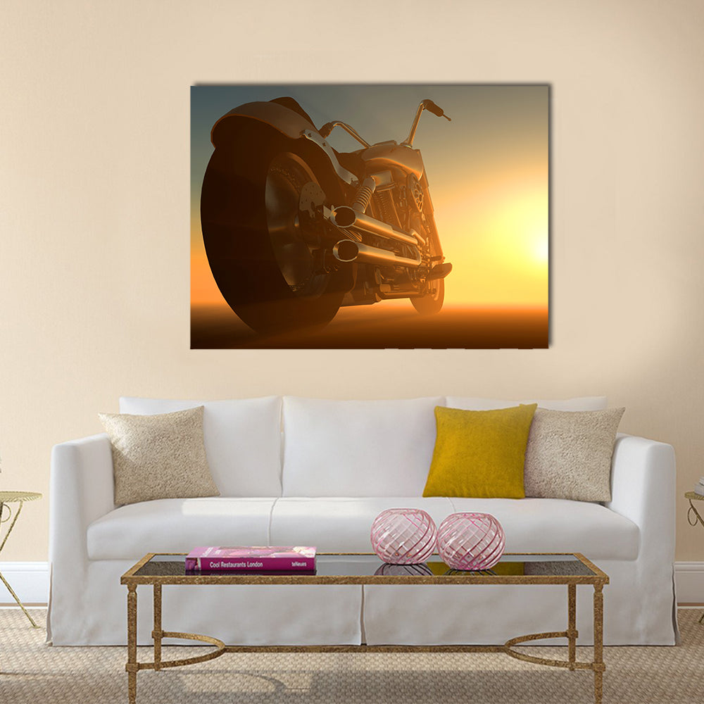 Motor cycle on an orange background Multi panel canvas wall art