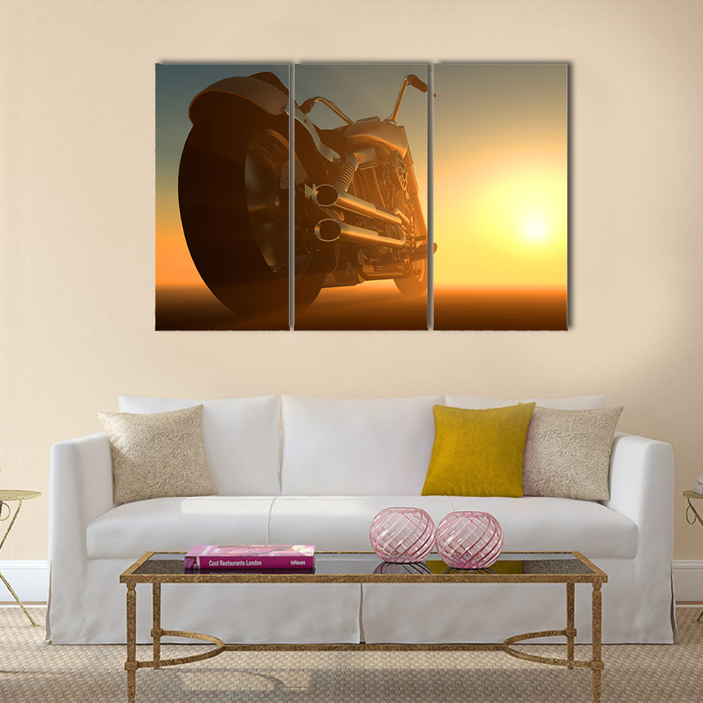 Motor cycle on an orange background Multi panel canvas wall art