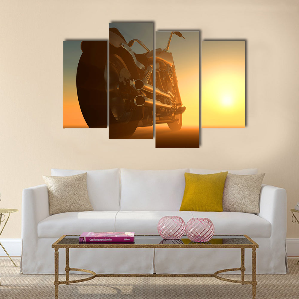 Motor cycle on an orange background Multi panel canvas wall art