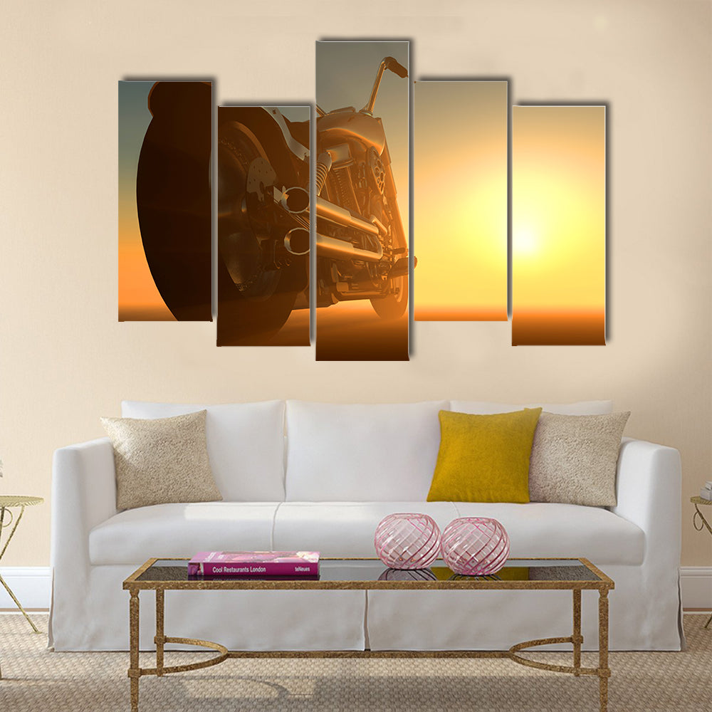 Motor cycle on an orange background Multi panel canvas wall art