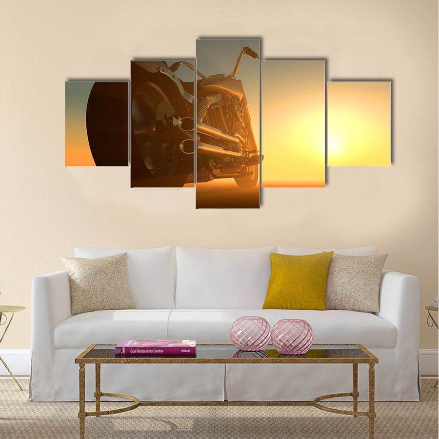 Motor cycle on an orange background Multi panel canvas wall art