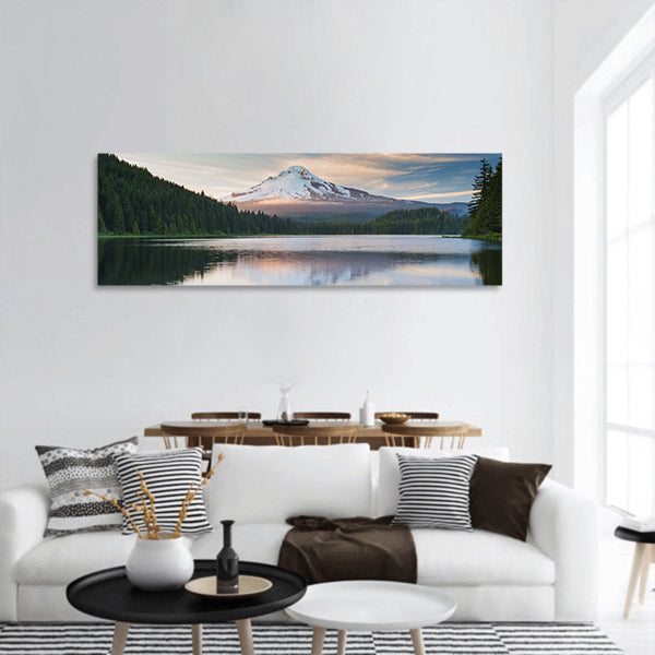 The volcano mountain Mt Hood, in Oregon, USA ,Trillium lake panoramic canvas wall art