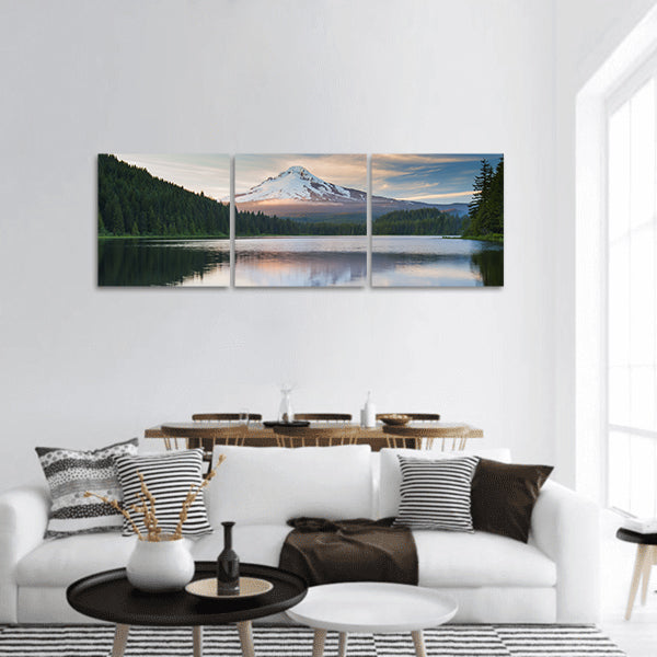 The volcano mountain Mt Hood, in Oregon, USA ,Trillium lake panoramic canvas wall art