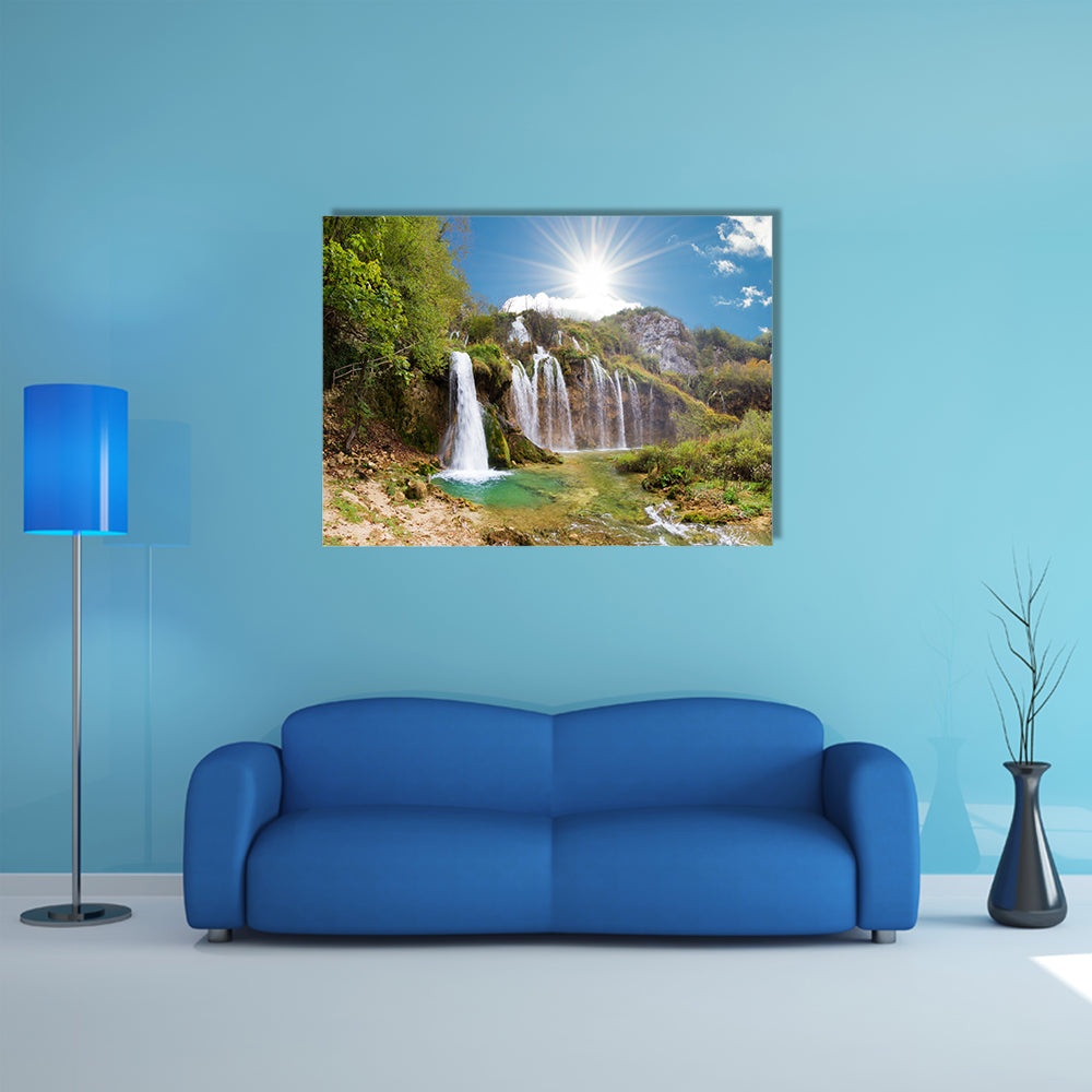 Magnificent View On The Beautiful Falls Of Plitvice National Park In Croatia Multi Panel Canvas Wall Art