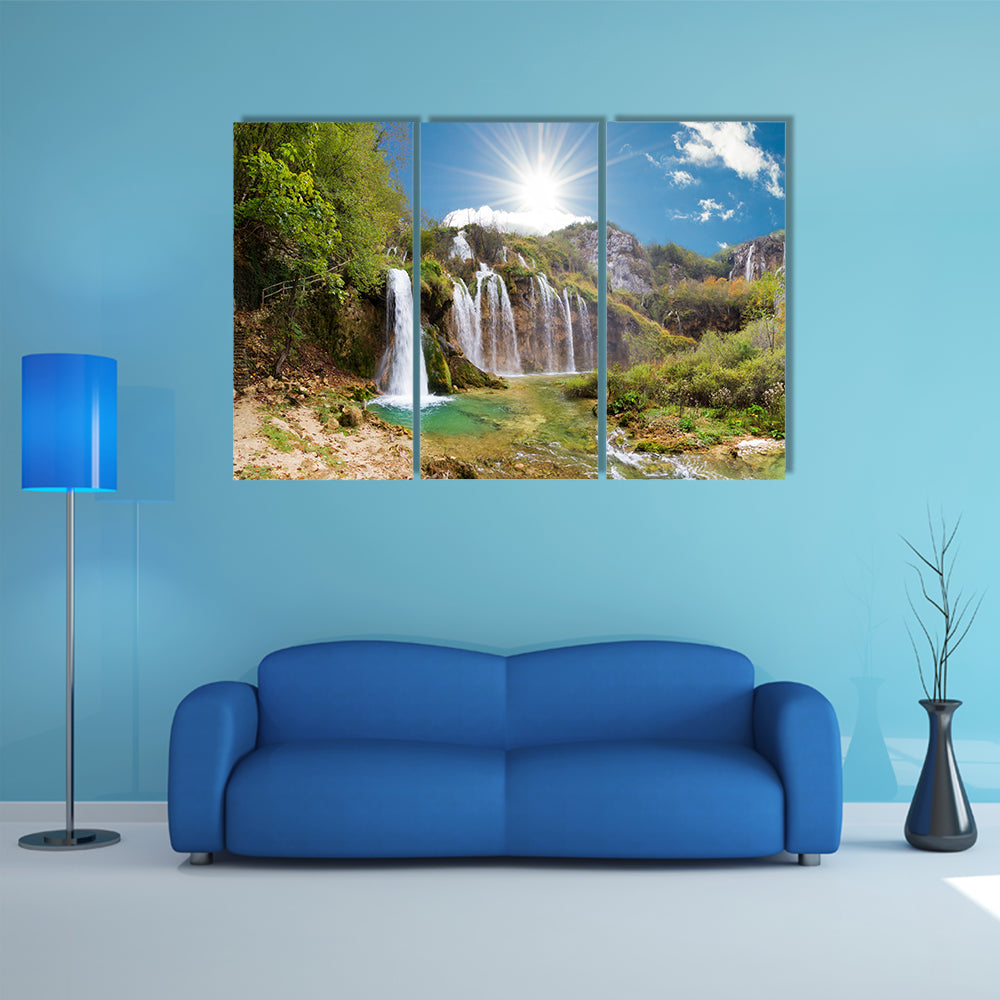 Magnificent View On The Beautiful Falls Of Plitvice National Park In Croatia Multi Panel Canvas Wall Art