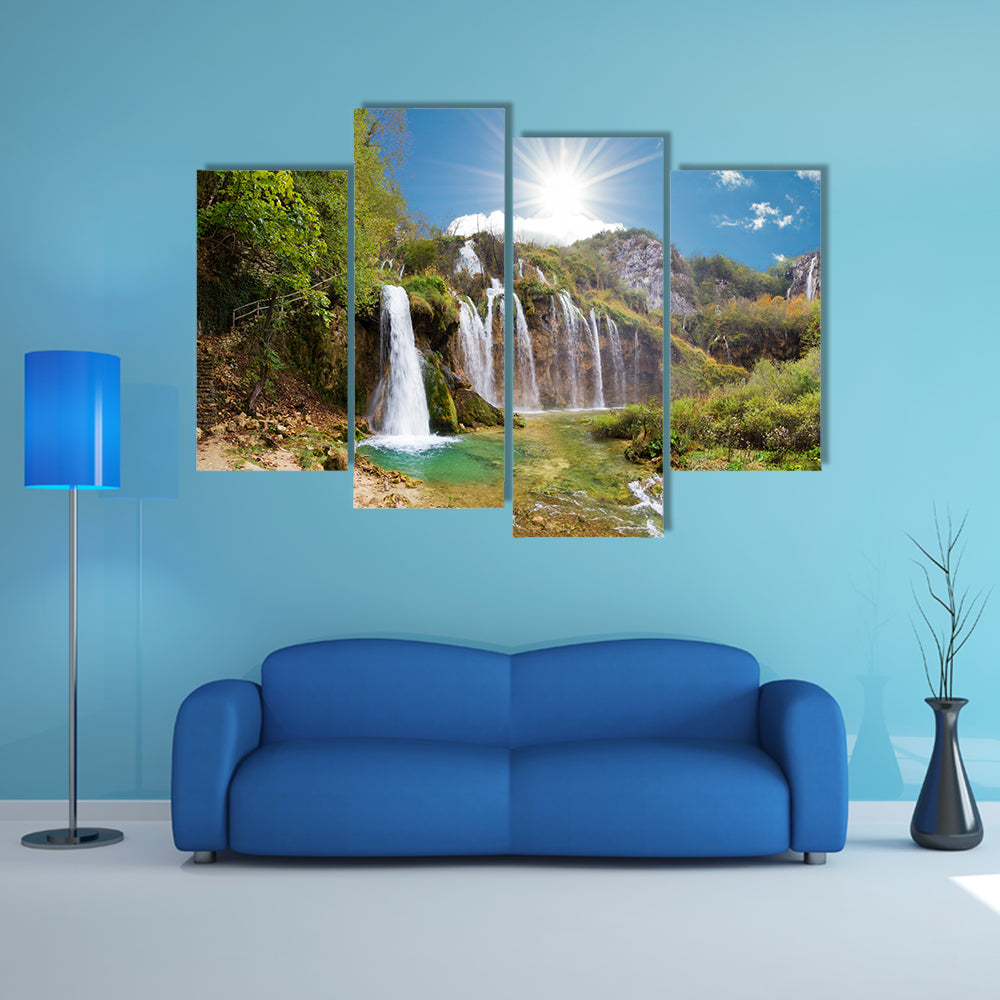 Magnificent View On The Beautiful Falls Of Plitvice National Park In Croatia Multi Panel Canvas Wall Art