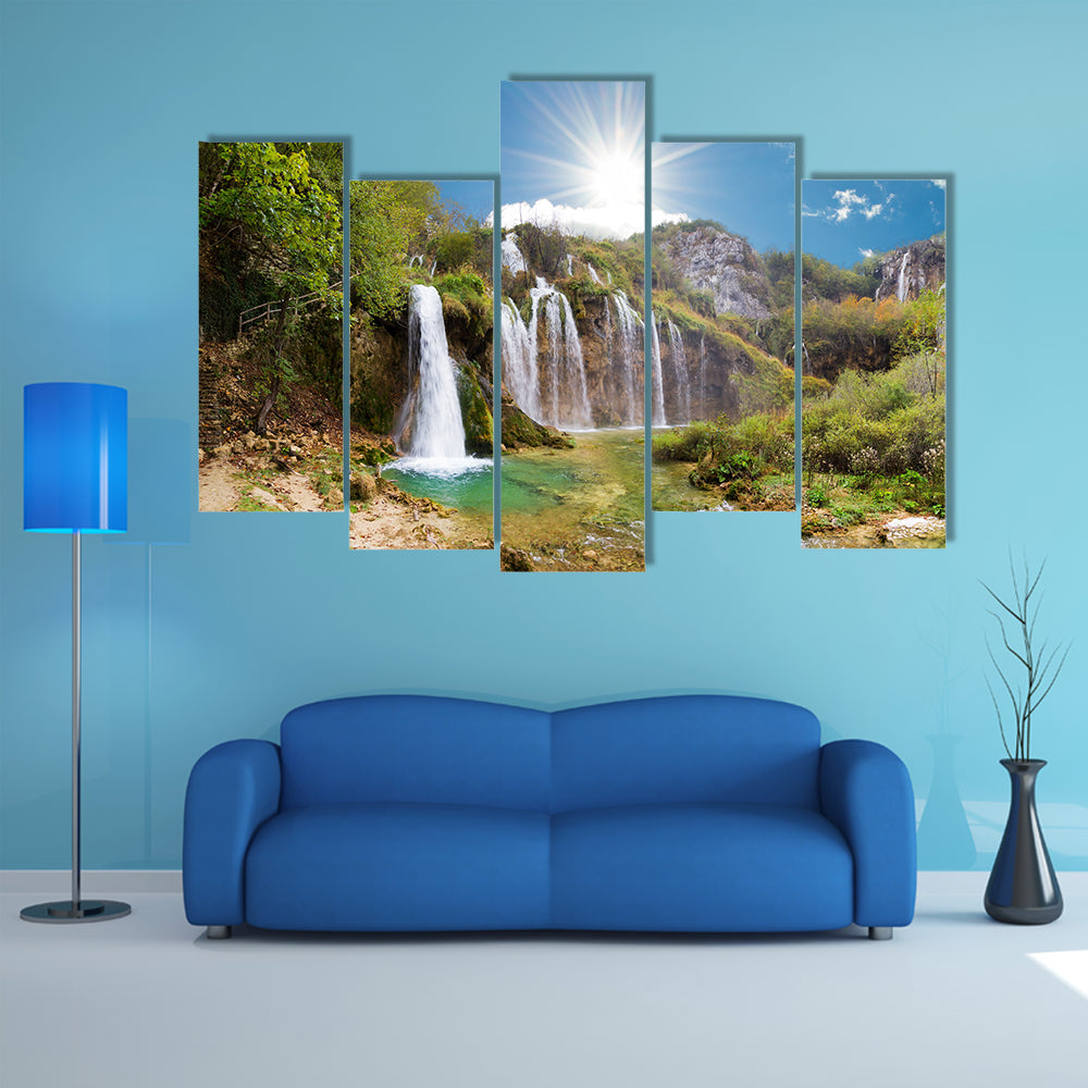Magnificent View On The Beautiful Falls Of Plitvice National Park In Croatia Multi Panel Canvas Wall Art