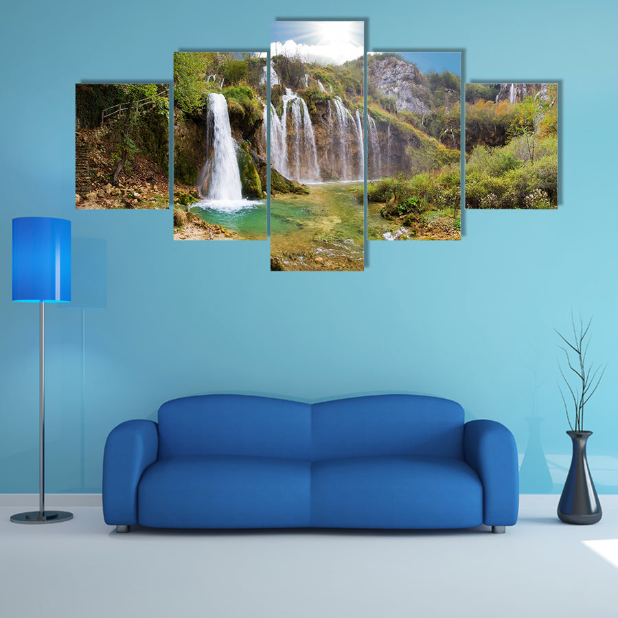 Magnificent View On The Beautiful Falls Of Plitvice National Park In Croatia Multi Panel Canvas Wall Art