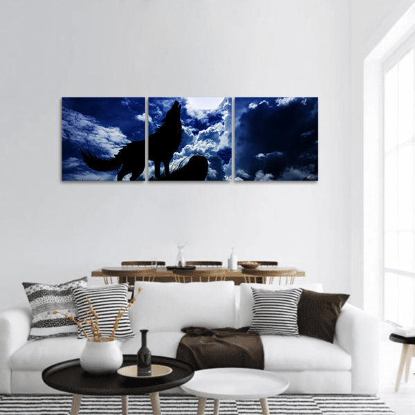 Moon and wolf panoramic canvas wall art