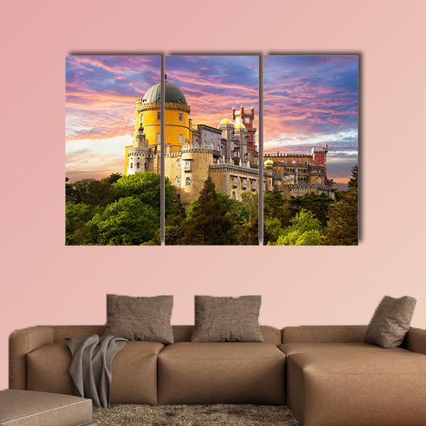 Fairy Palace against sunset sky in Sintra, Portugal Europe multi panel canvas wall art