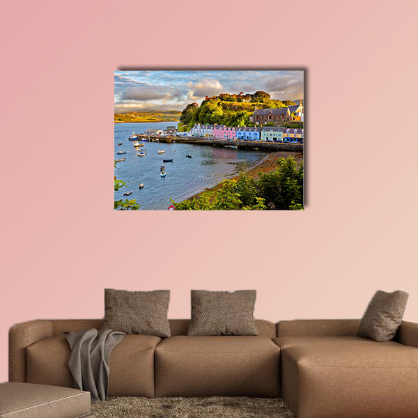 View on Portree before sunset, Isle of Skye, Scotland Multi panel canvas wall art