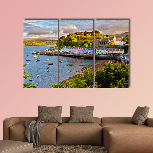 View on Portree before sunset, Isle of Skye, Scotland Multi panel canvas wall art