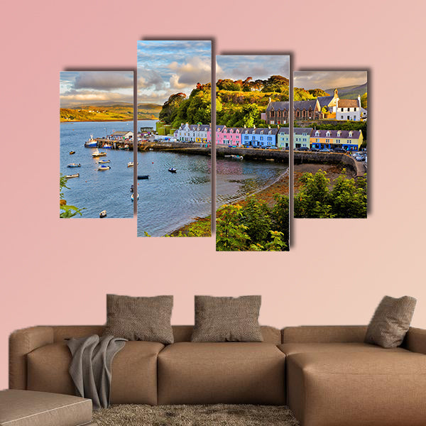 View on Portree before sunset, Isle of Skye, Scotland Multi panel canvas wall art