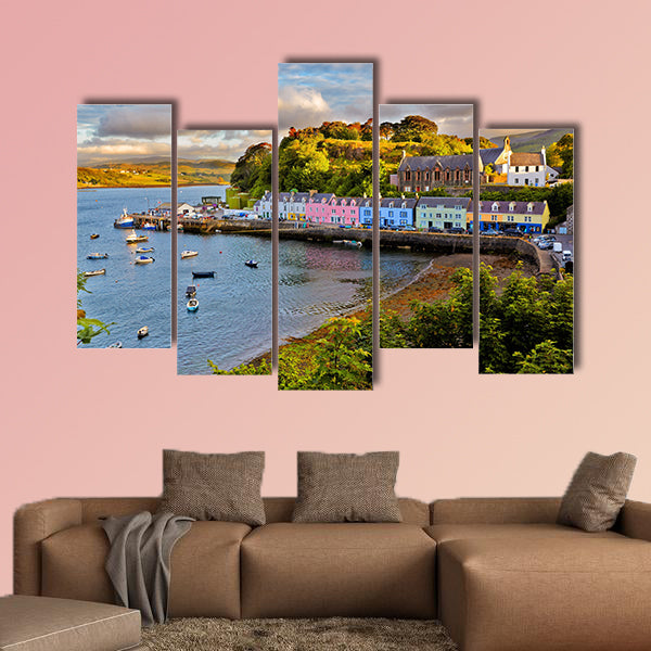 View on Portree before sunset, Isle of Skye, Scotland Multi panel canvas wall art