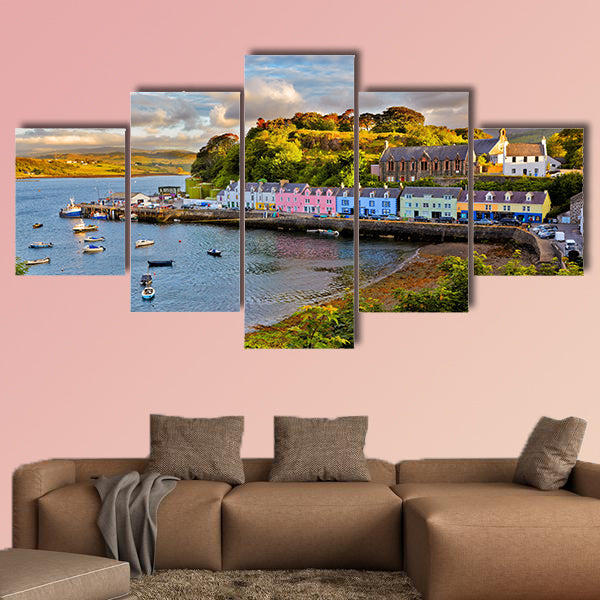 View on Portree before sunset, Isle of Skye, Scotland Multi panel canvas wall art