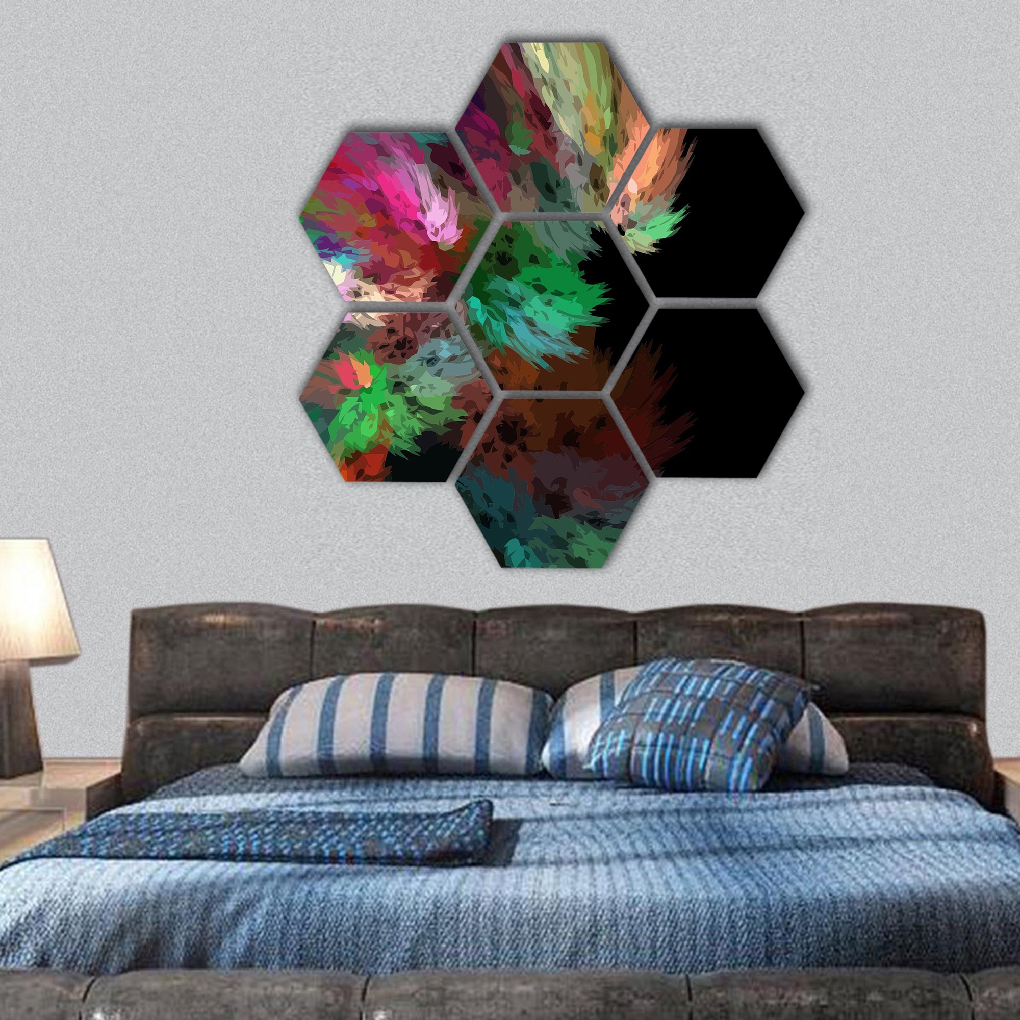 Illustration of digital fractal hexagonal canvas wall art