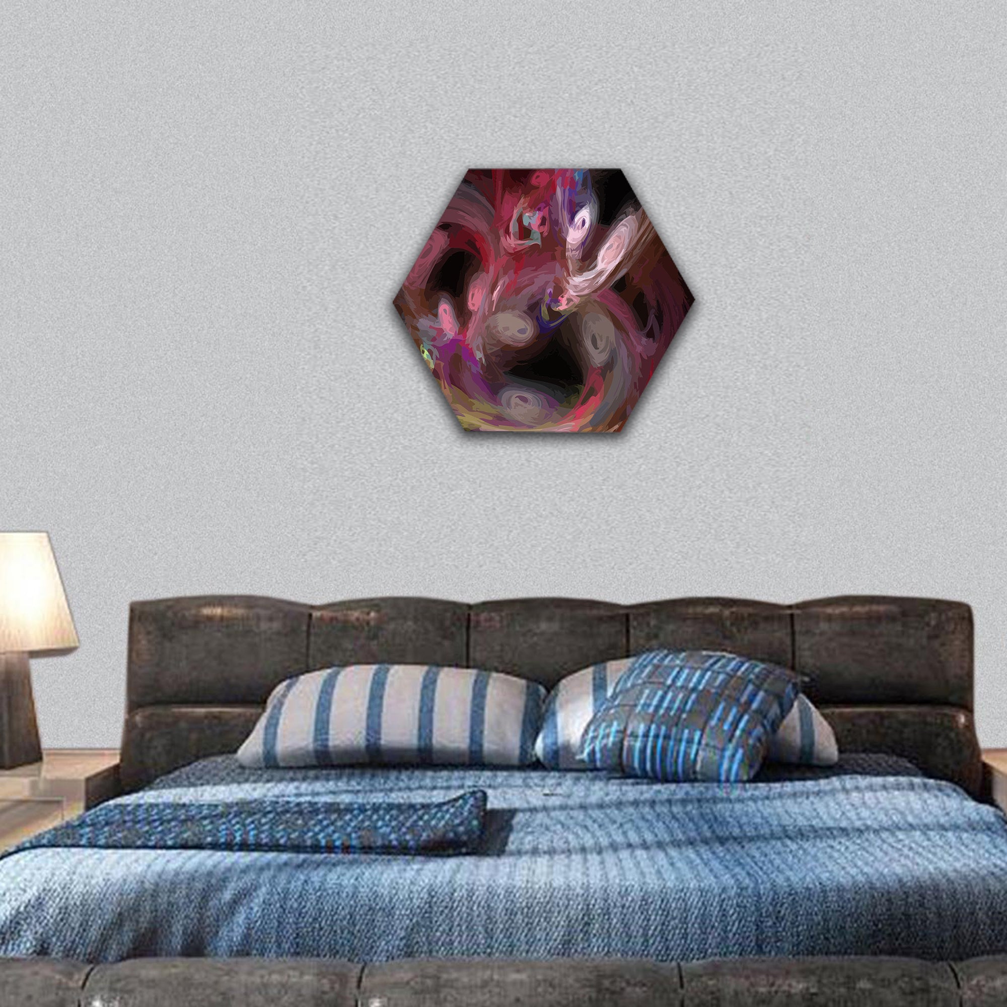 Illustration of digital fractal hexagonal canvas wall art