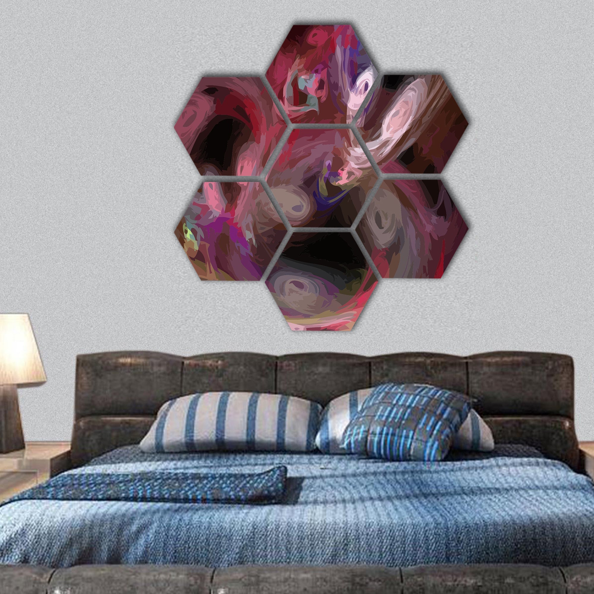 Illustration of digital fractal hexagonal canvas wall art