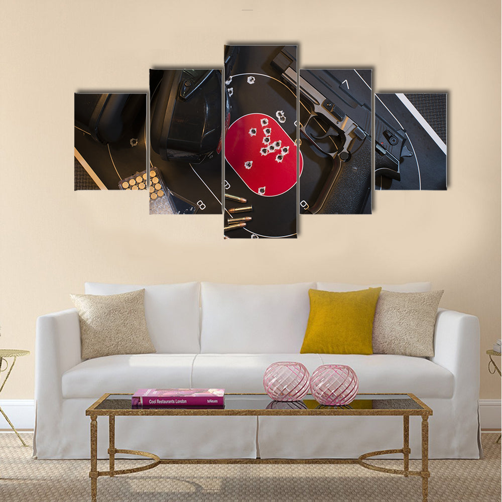 Pistol, Target and Ammo  multi panel canvas wall art