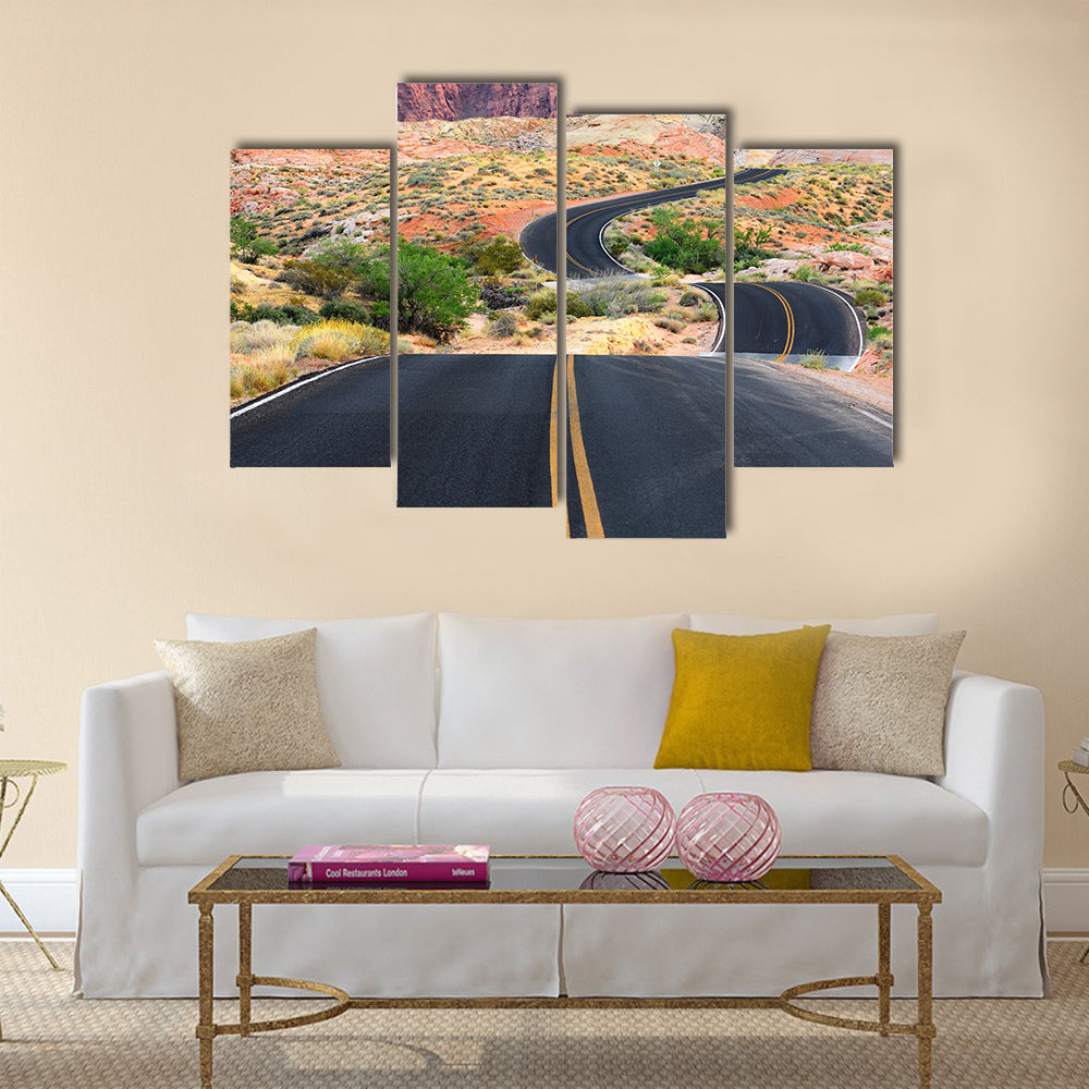 A road runs through it in the Valley of Fire State Park near Las Vegas Nevada multi panel canvas wall art