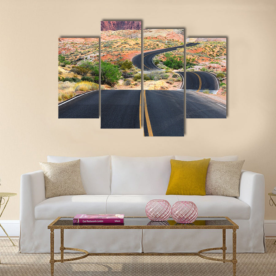A road runs through it in the Valley of Fire State Park near Las Vegas Nevada multi panel canvas wall art