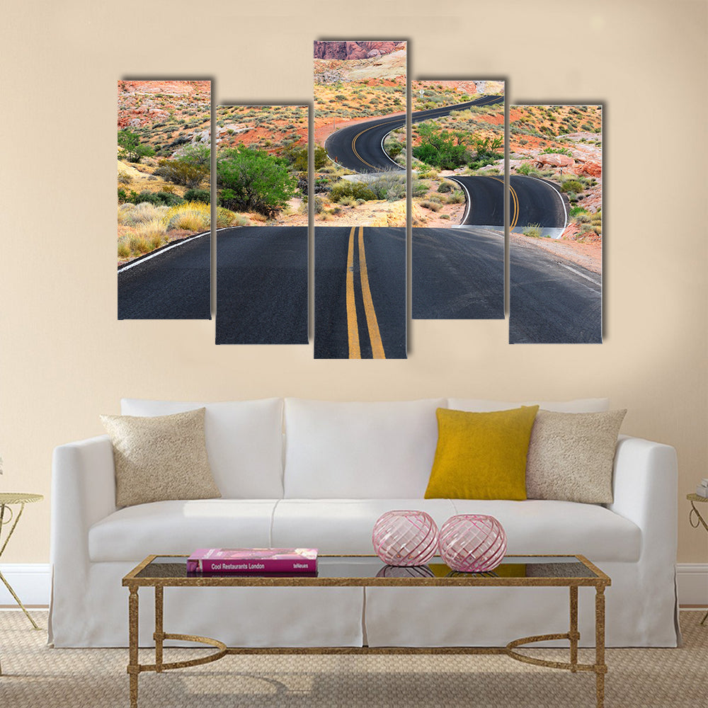 A road runs through it in the Valley of Fire State Park near Las Vegas Nevada multi panel canvas wall art