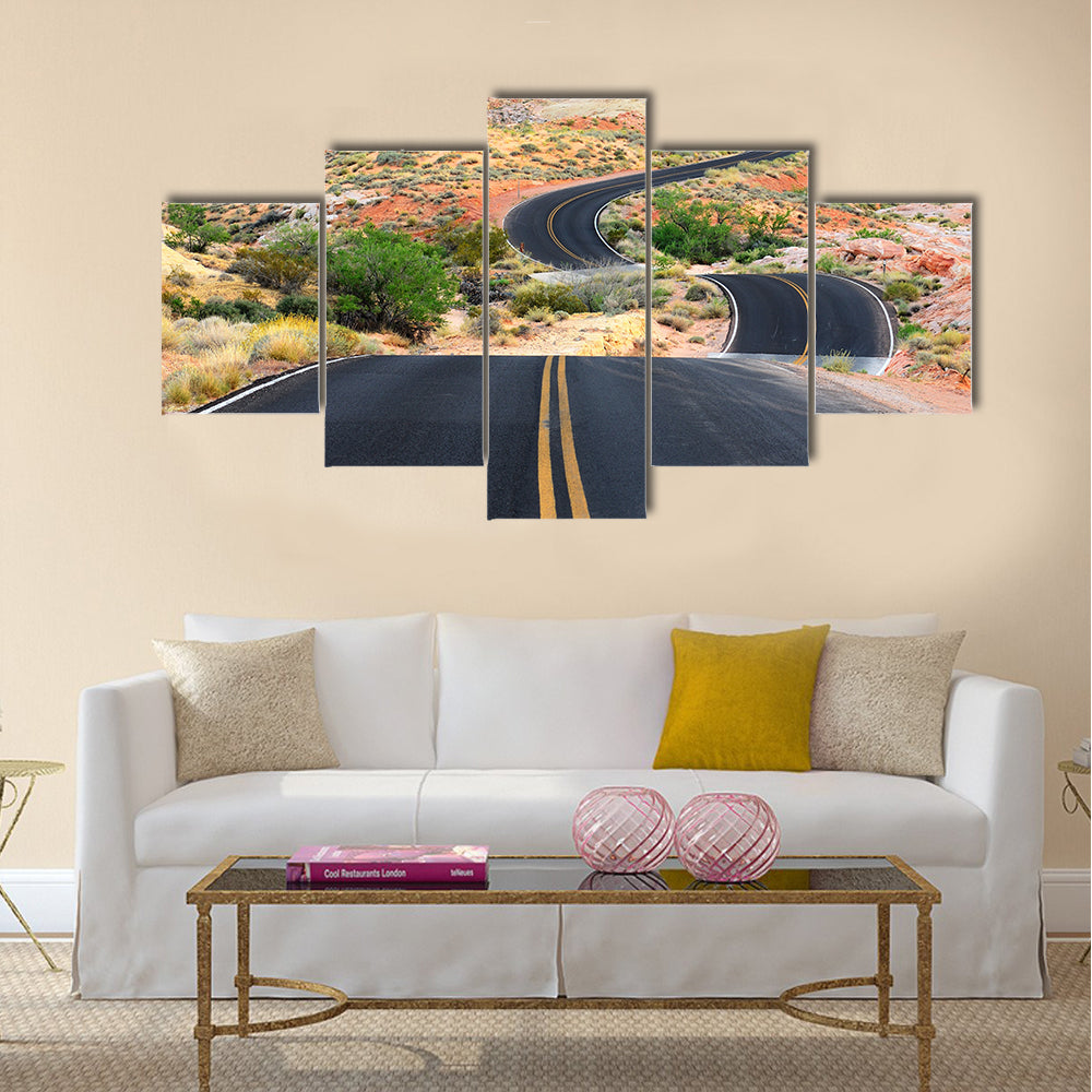 A road runs through it in the Valley of Fire State Park near Las Vegas Nevada multi panel canvas wall art