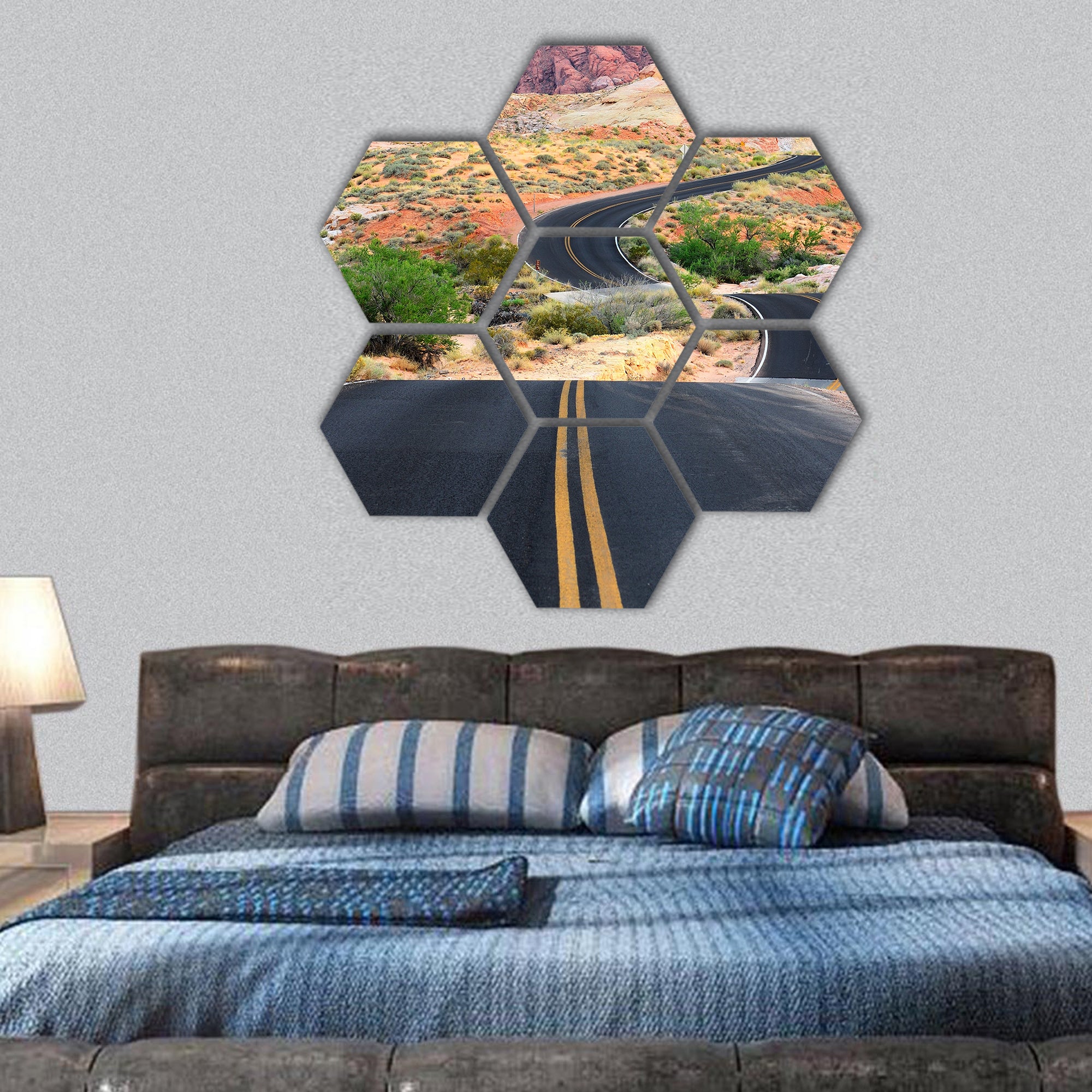 road runs through it in the Valley of Fire State Park hexagonal canvas wall art
