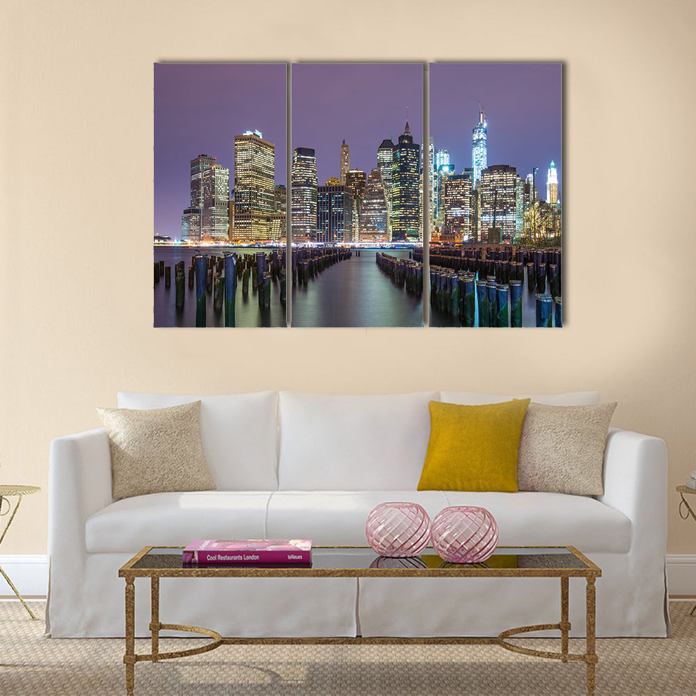 Lower Manhattan skyline from across the East River multi panel canvas wall art