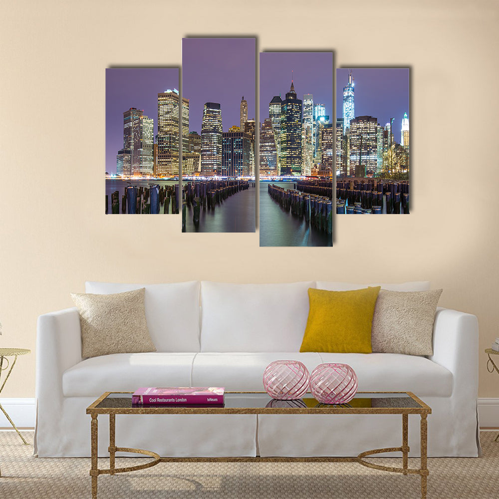 Lower Manhattan skyline from across the East River multi panel canvas wall art
