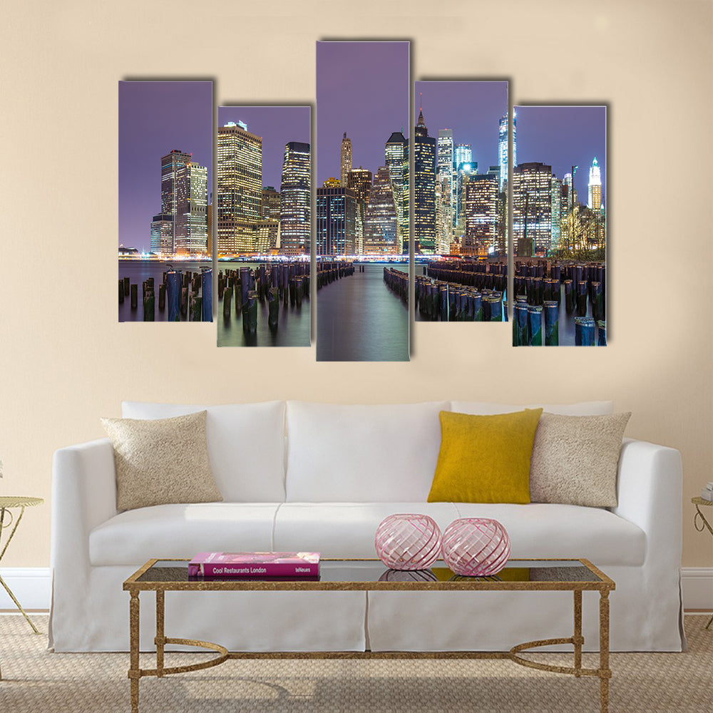 Lower Manhattan skyline from across the East River multi panel canvas wall art