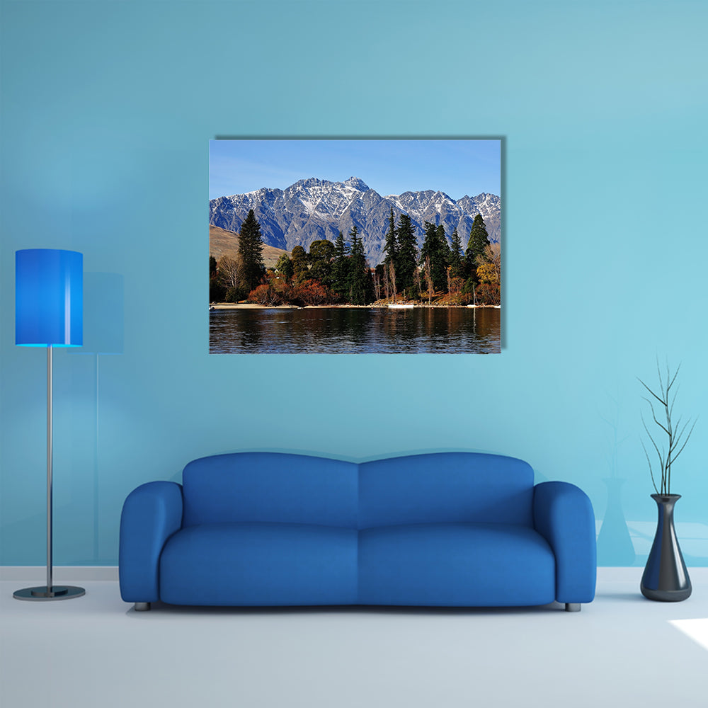 View Of Remarkable Mountain Range And Lake Wakatipu In Queenstown Multi Panel Canvas Wall Art