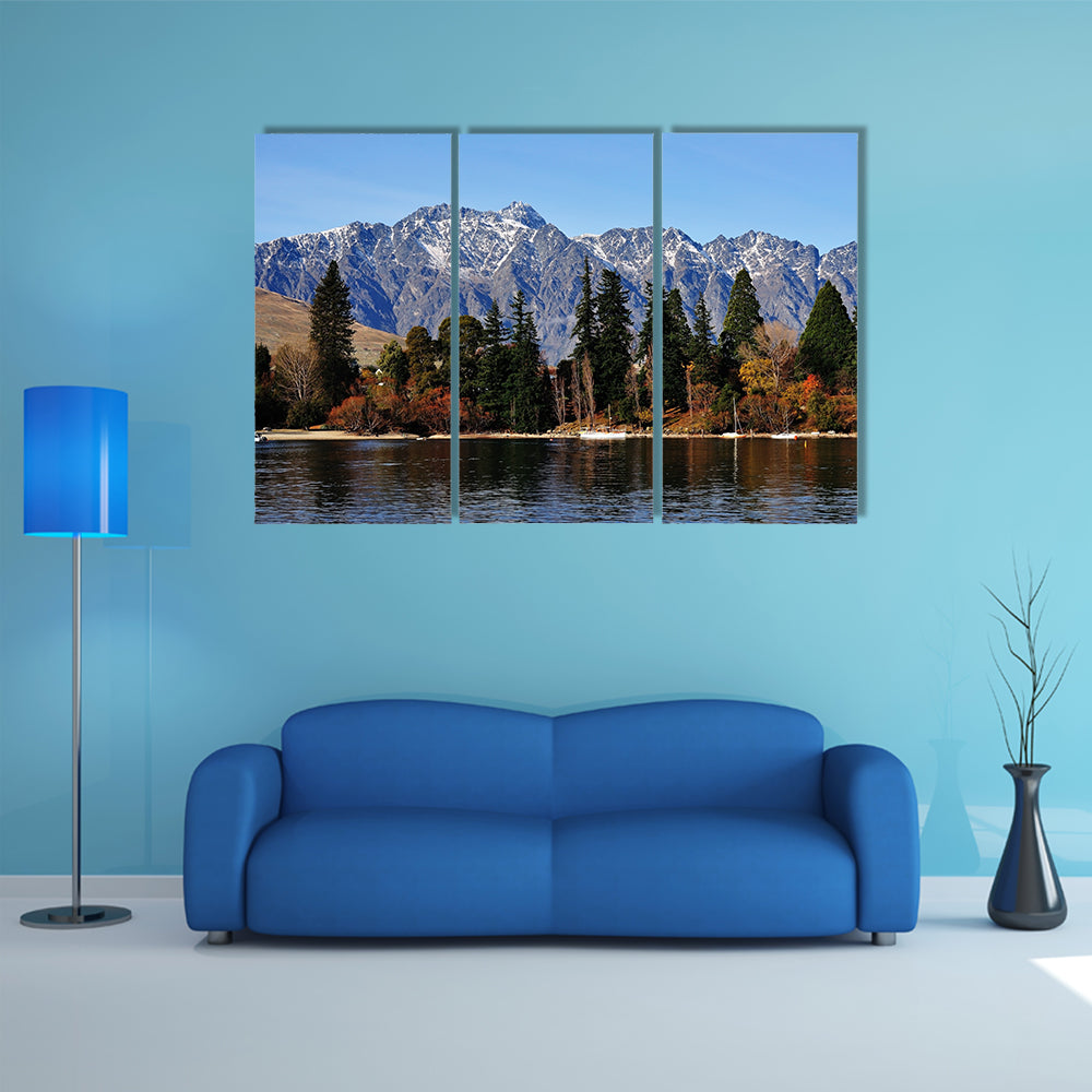 View Of Remarkable Mountain Range And Lake Wakatipu In Queenstown Multi Panel Canvas Wall Art