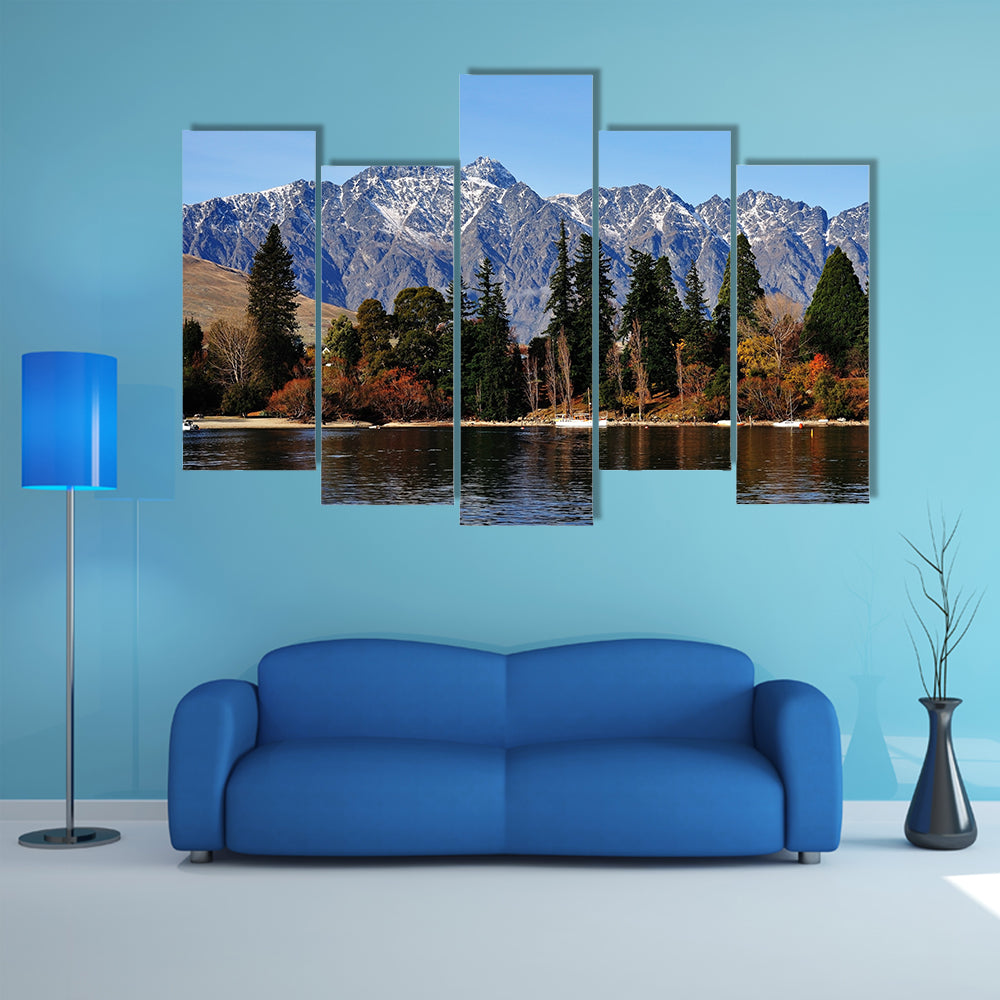 View Of Remarkable Mountain Range And Lake Wakatipu In Queenstown Multi Panel Canvas Wall Art